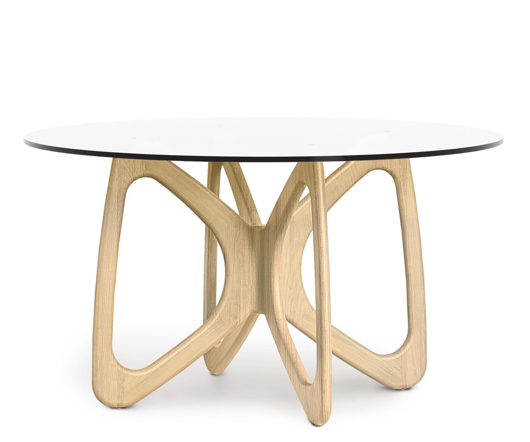 Butterfly 54" Round Glass Top Table in Oak