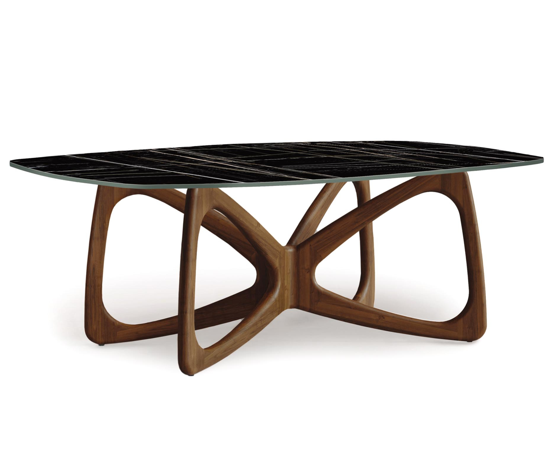 Butterfly 42" x 72" Boat Table in Walnut with Sahara Noir Stone Top.