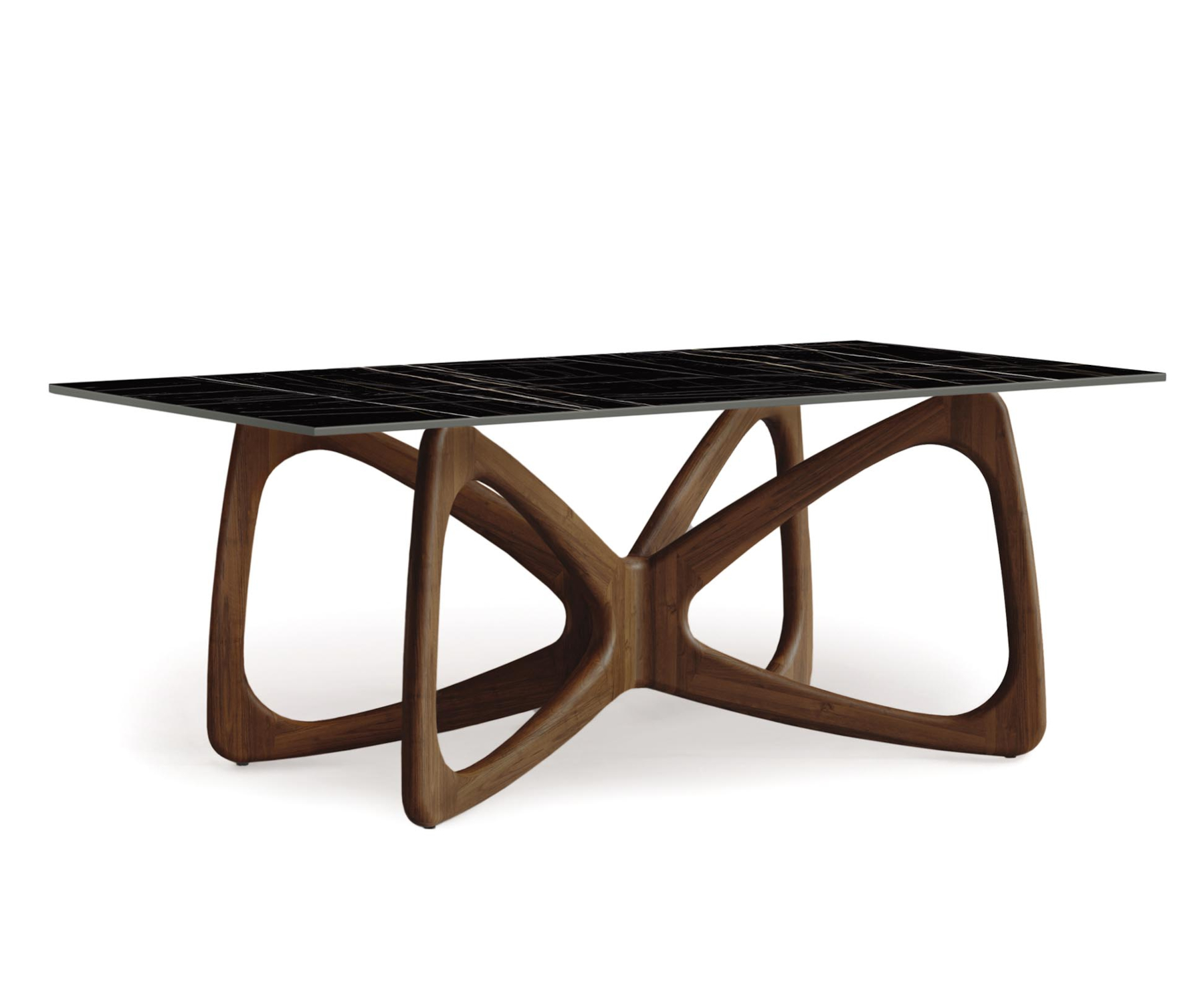 Butterfly 42" x 72" Rectangular Table in Walnut with Sahara Noir Stone Top.
