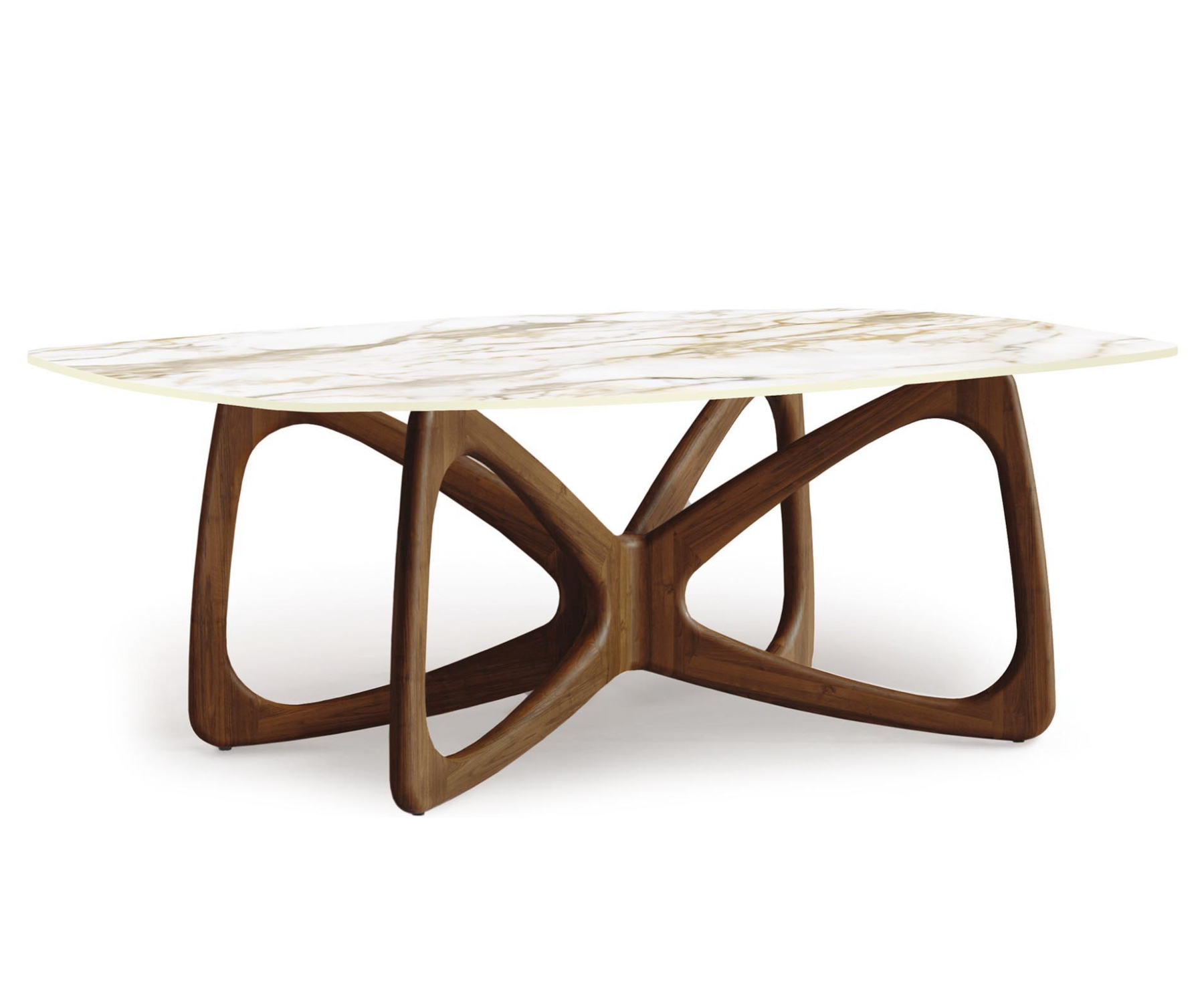 Butterfly 42" x 72" Boat Table in Walnut with Macchia Vecchia Stone Top.