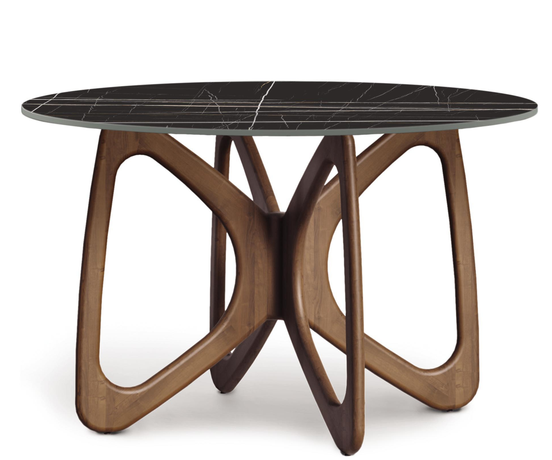 Butterfly 48" Round Table in Walnut with Sahara Noir Stone Top
