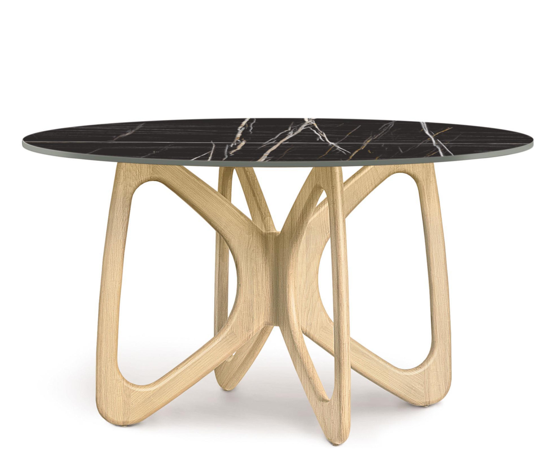 Butterfly 54" Round Table in Oak with Sahara Noir Stone Top