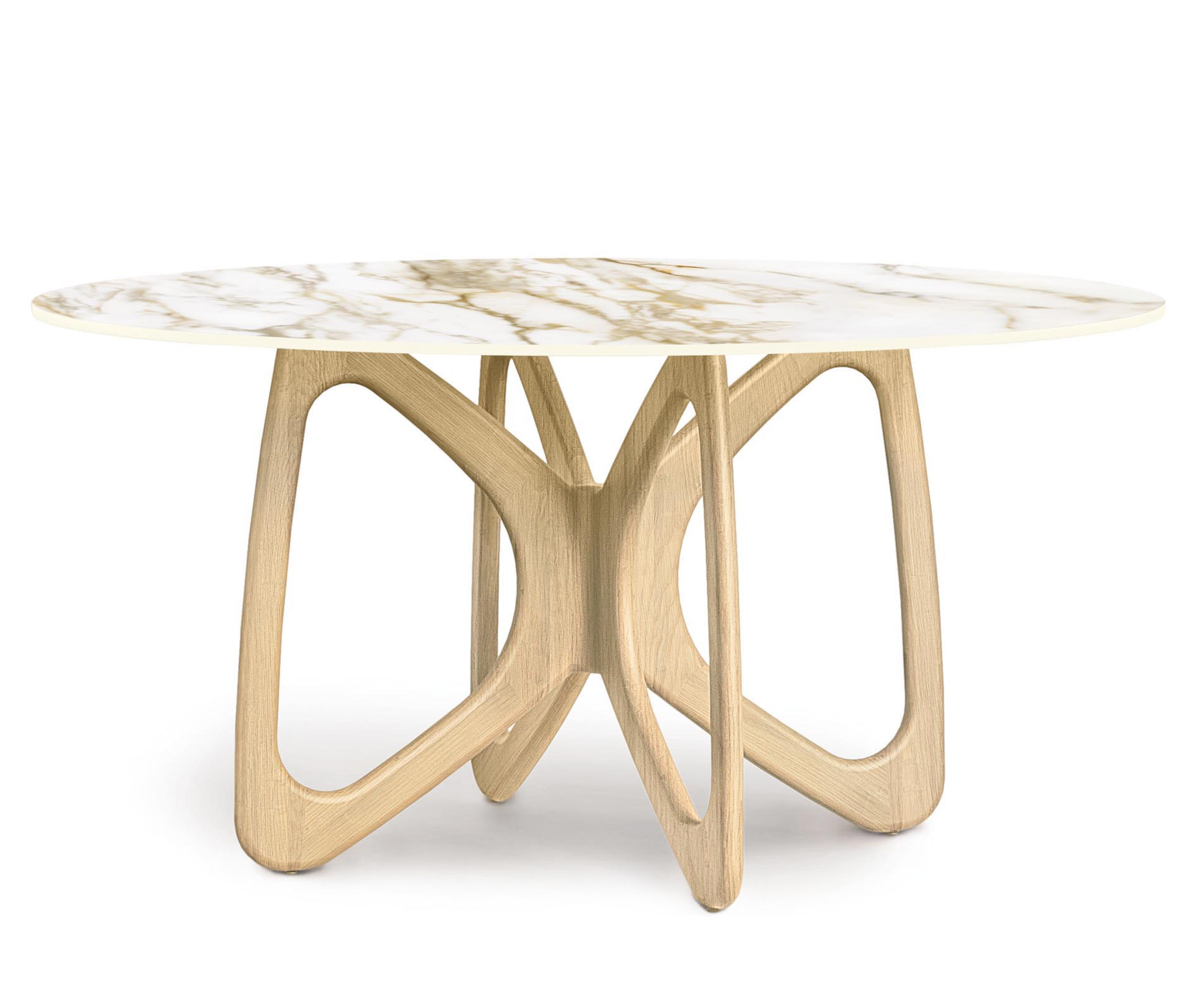 Butterfly 60" Round Table in Oak with Macchia Vecchia Stone Top