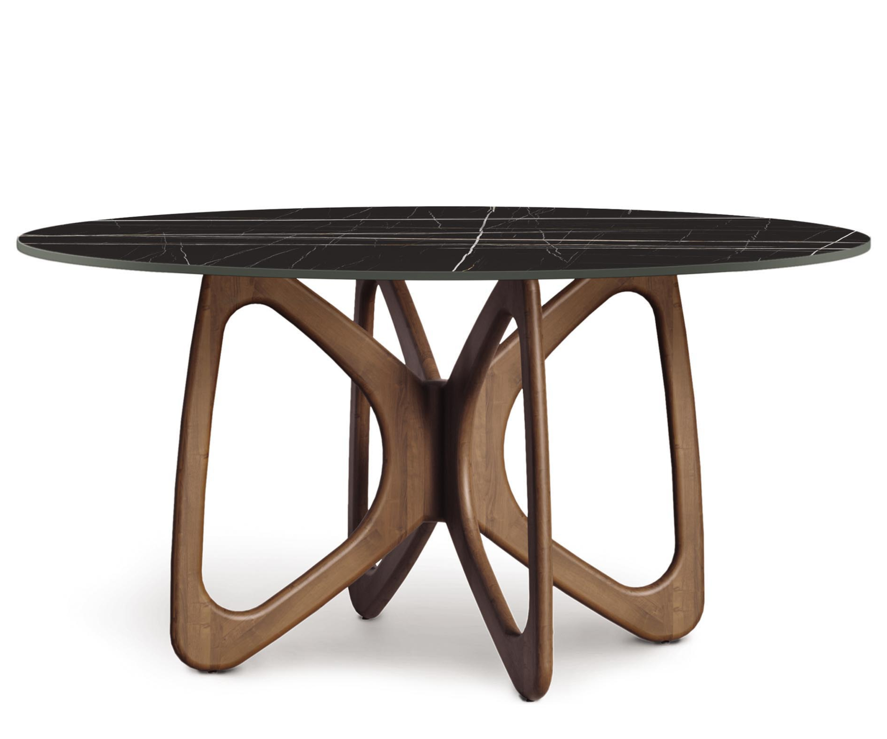 Butterfly 60" Round Table in Walnut with Sahara Noir Stone Top