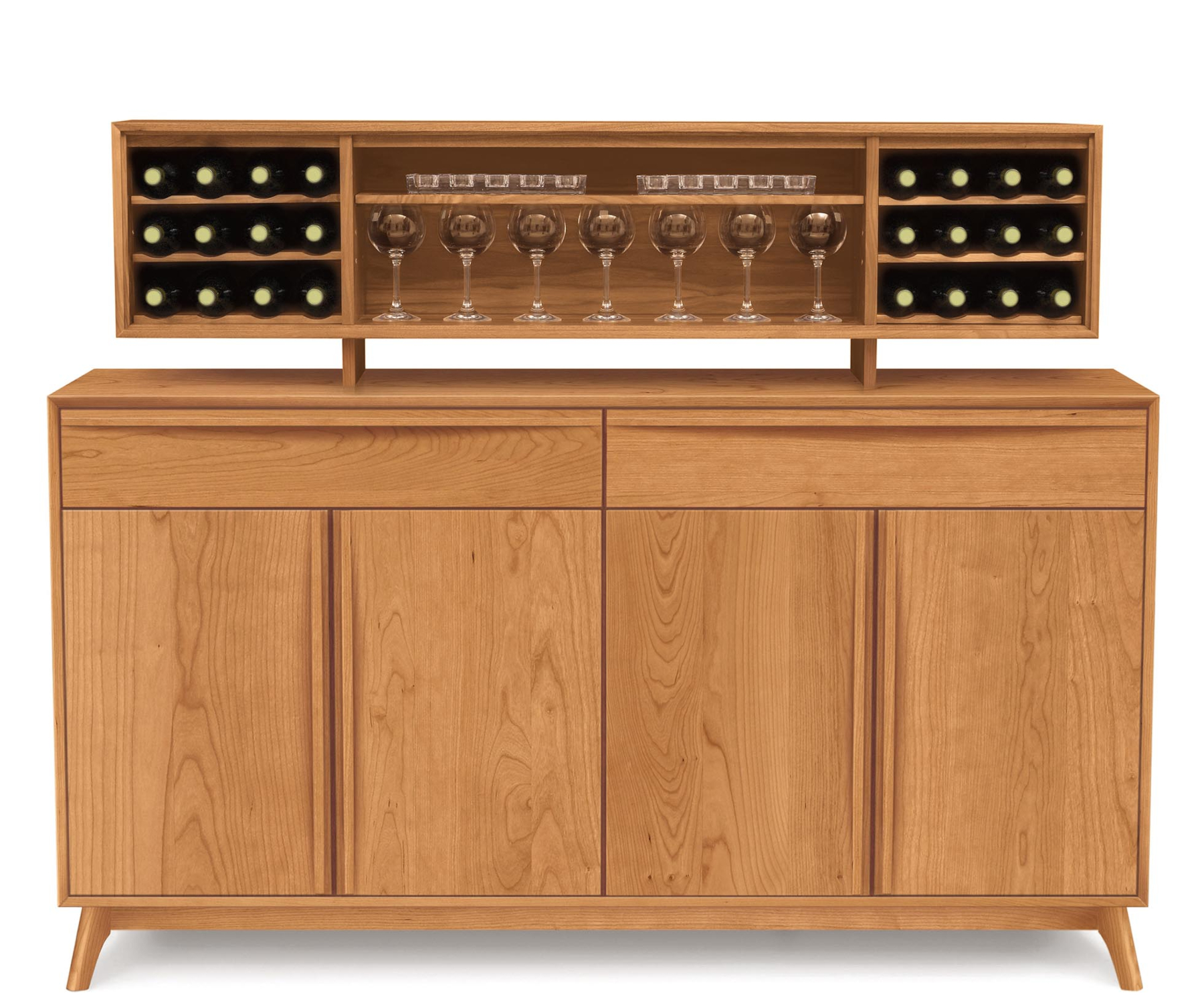 Catalina 2-Drawer Over 4-Door Buffet with 16" Hutch in Cherry