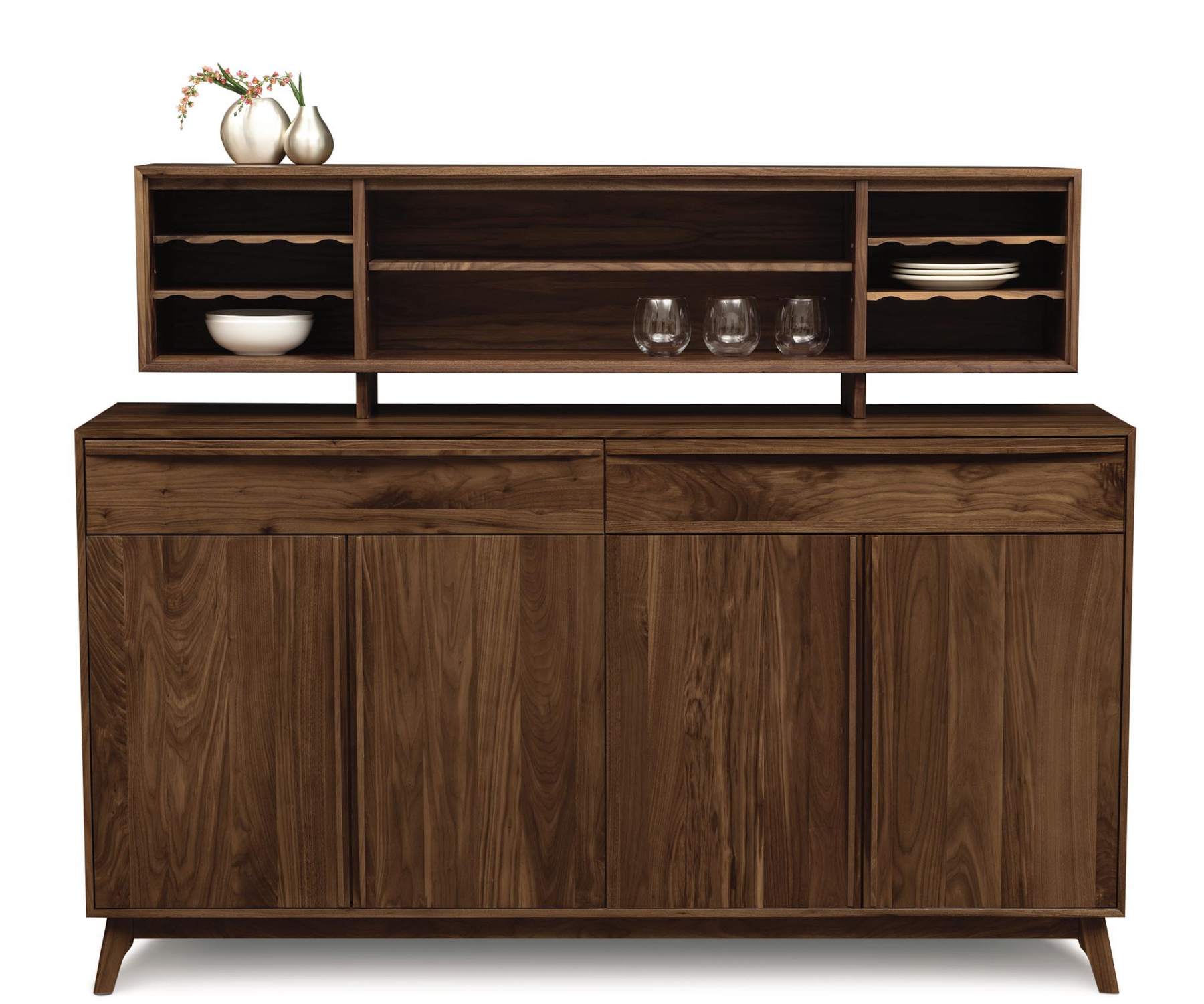 Catalina 2-Drawer Over 4-Door Buffet with 16" Hutch in Walnut