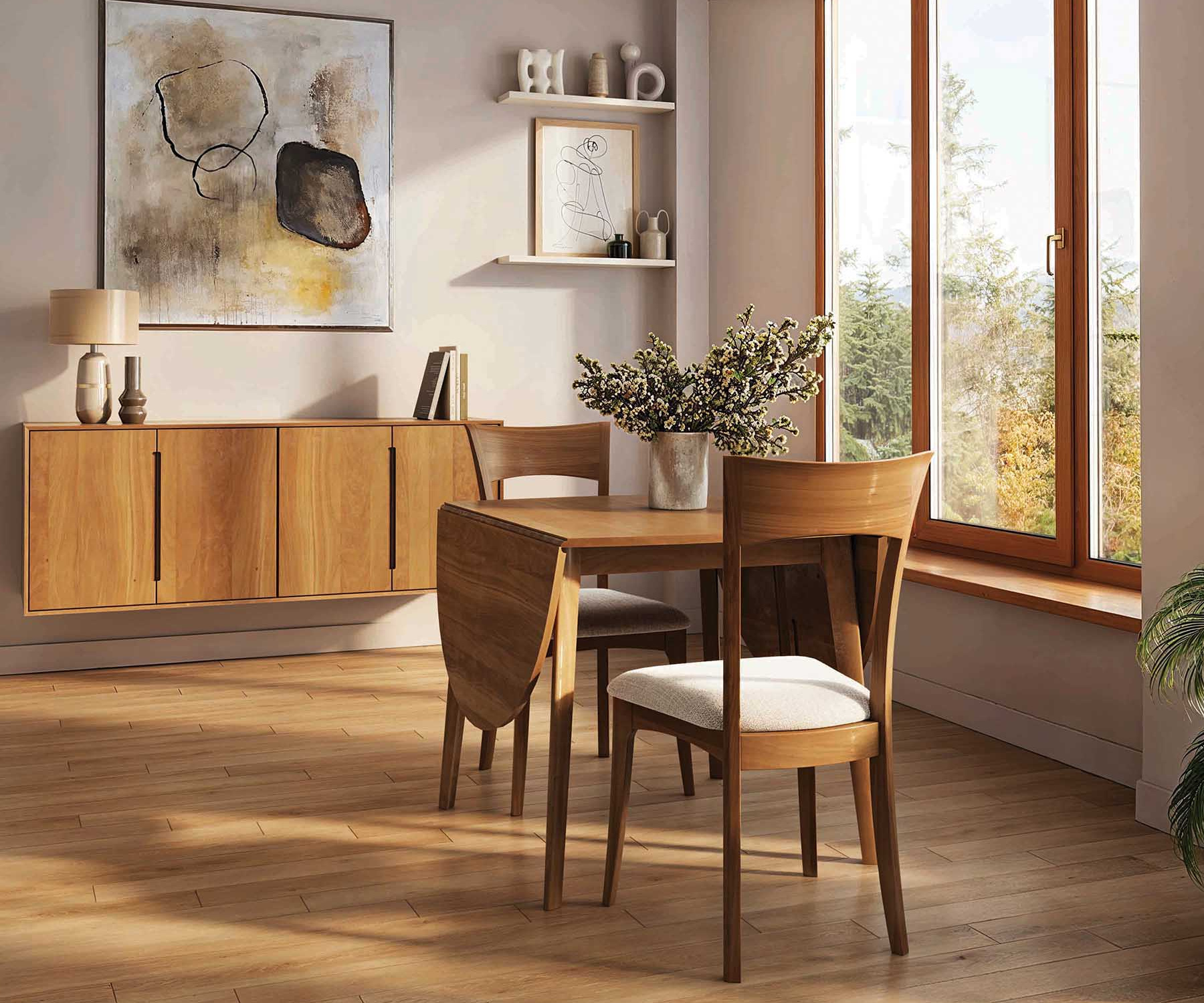 Catalina Drop Leaf Table in Cherry with Drops Down.