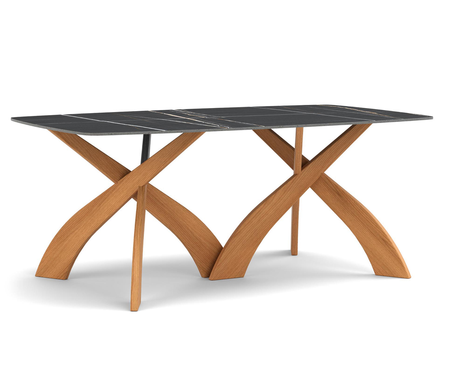 Entwine 42" x 72" Cherry Table with Boat Shaped Sahara Noir Sintered Stone Top.