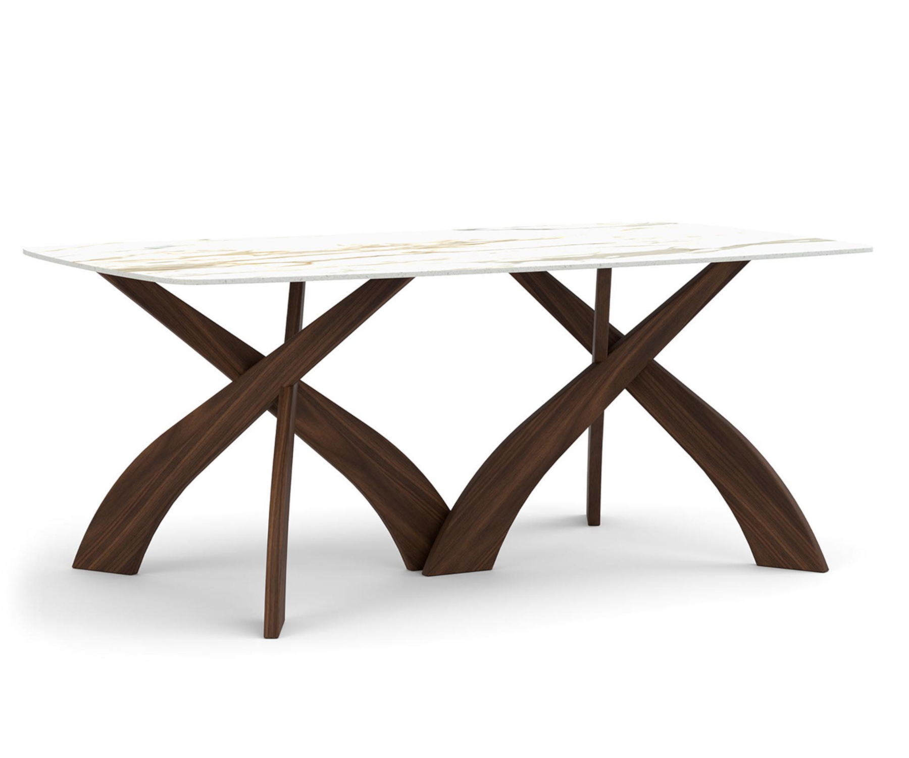 Entwine 42" x 72" Walnut Table with Boat Shaped Sahara Noir Sintered Stone Top.