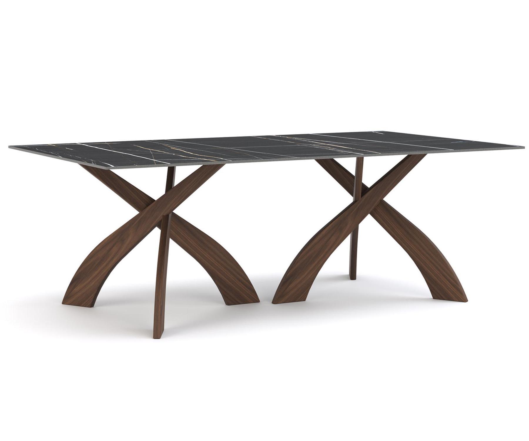 Entwine 48" x 84" Walnut Table with Sahara Noir Sintered Stone Top.