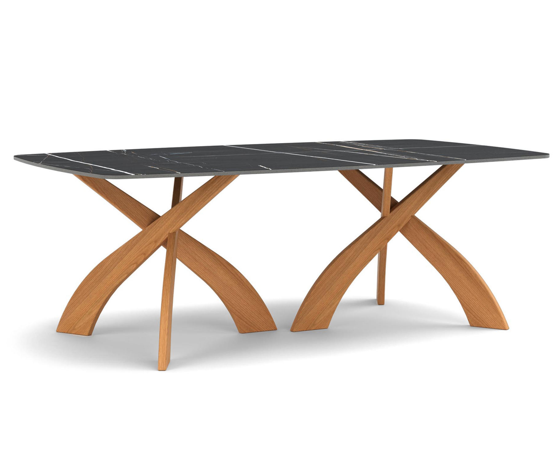 Entwine 48" x 84" Cherry Table with Boat Shaped Sahara Noir Sintered Stone Top.