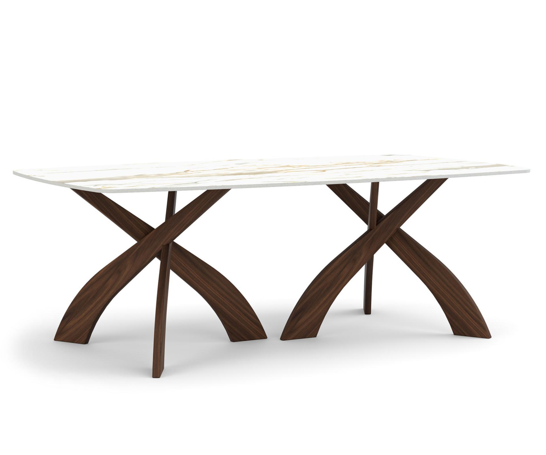 Entwine 48" x 84" Walnut Table with Boat Shaped Sahara Noir Sintered Stone Top.