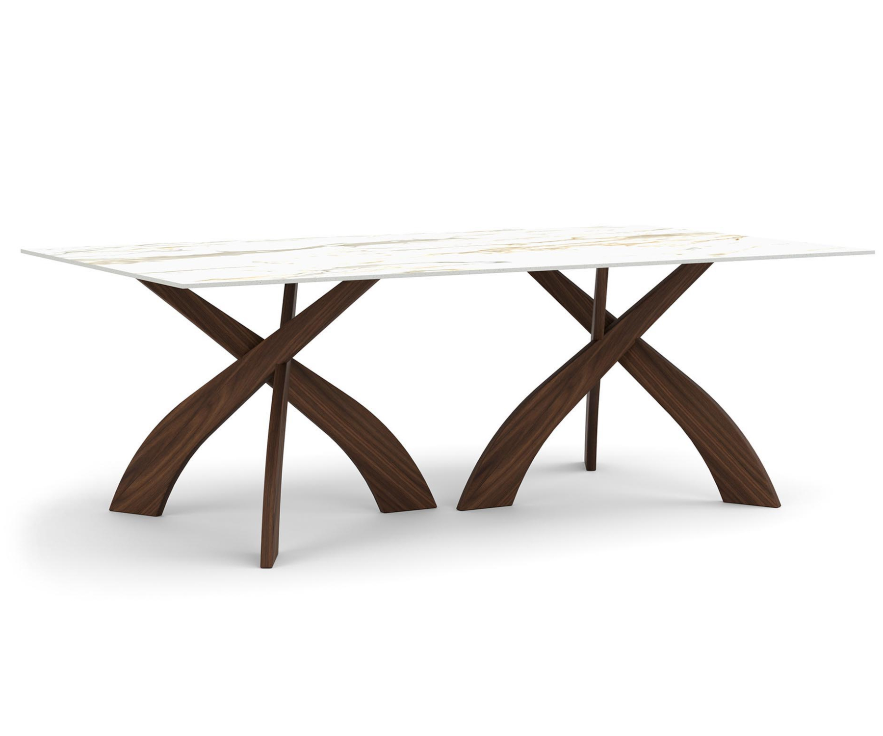 Entwine 48" x 84" Walnut Table with Boat Shaped Macchia Vecchia Sintered Stone Top.