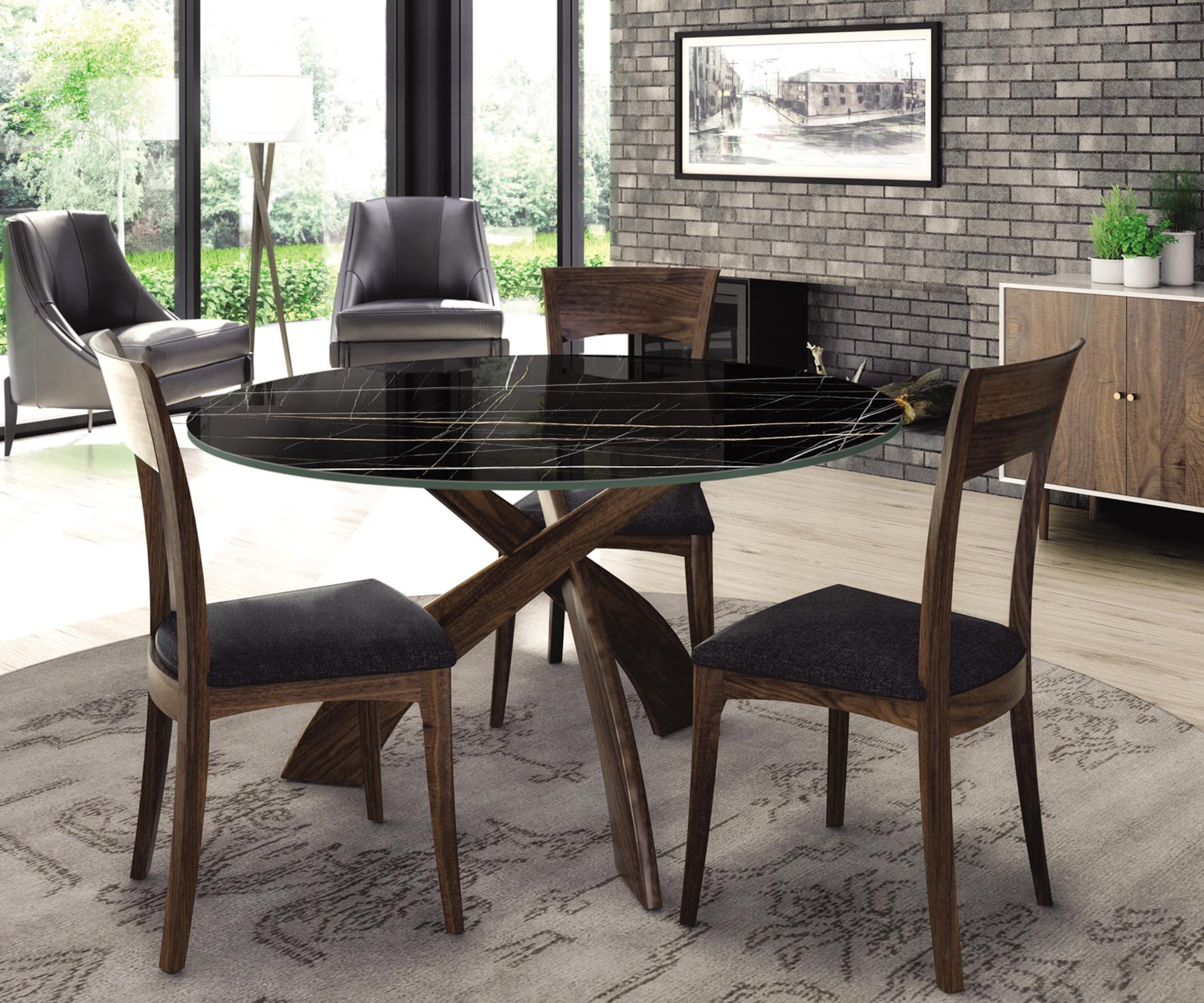 Entwine Sahara Noir Sintered Stone Top Table in Walnut