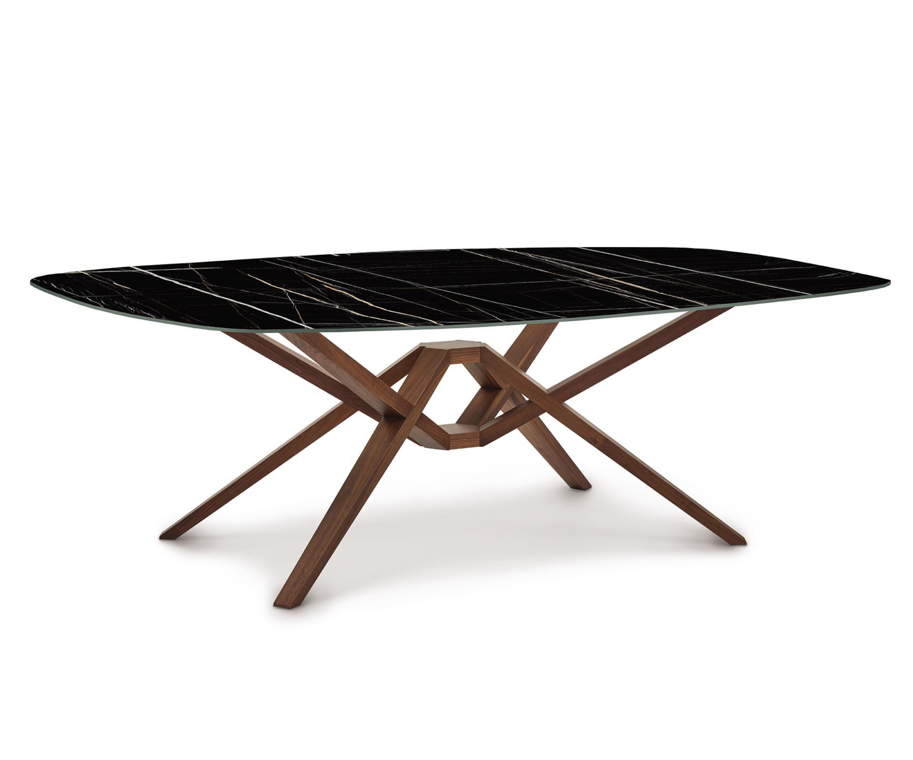 Exeter 48" x 84" Walnut Table with Boat Shaped Sahara Noir Sintered Stone Top