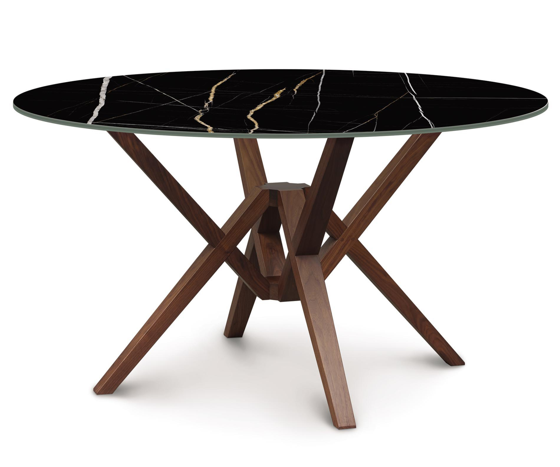 Exeter 54" Round Walnut Table with Sahara Noir Sintered Stone Top