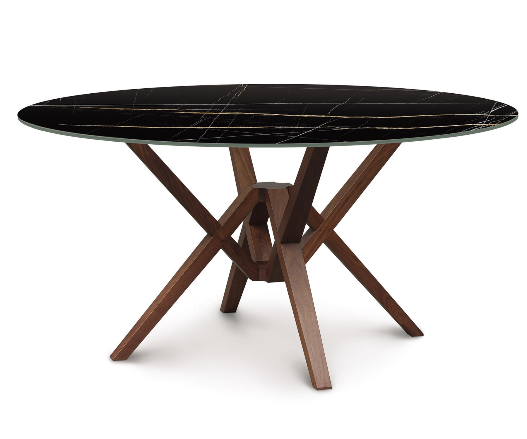Exeter 60" Round Walnut Table with Sahara Noir Sintered Stone Top