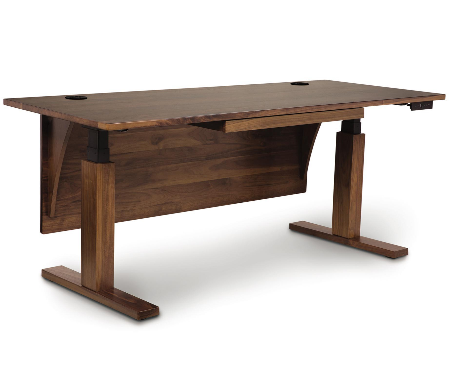 Invigo Desk in Walnut with Optional Modesty Panel Sitting Position