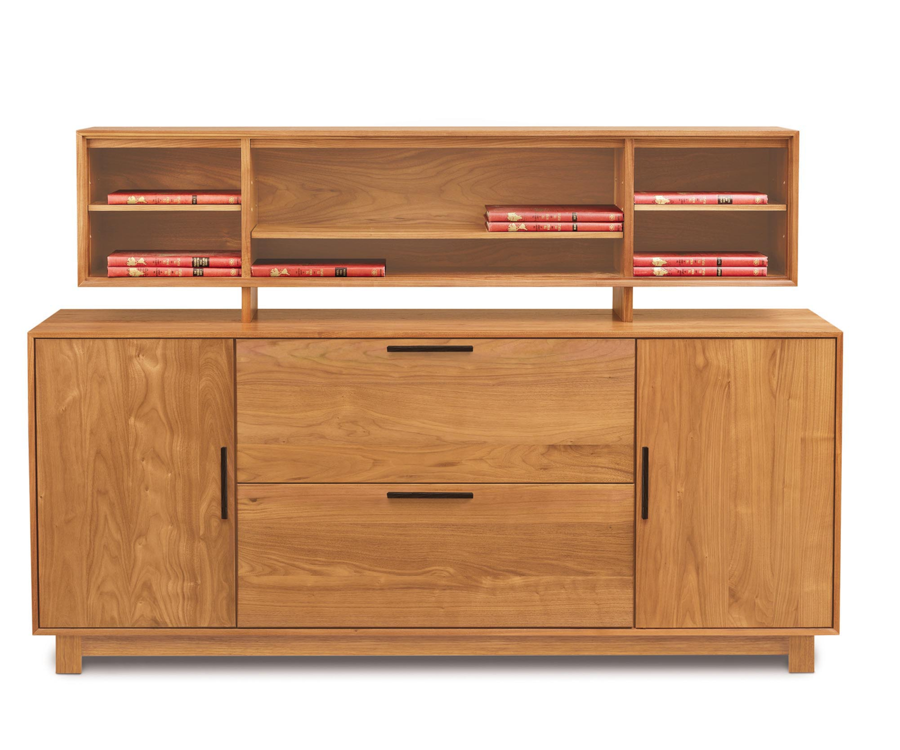 Linear Credenza with Optional Hutch in Cherry (sold separately)