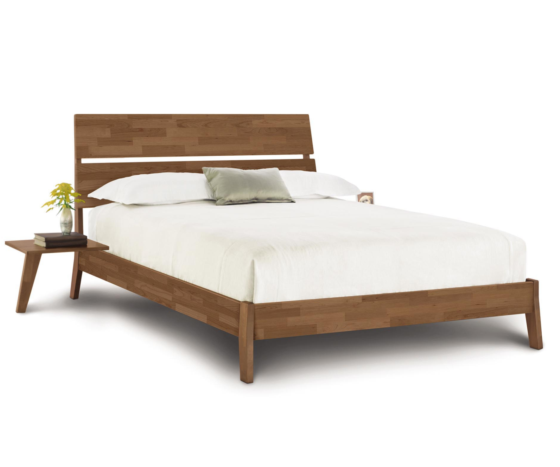 Linn Bed with Attached Nightstand in Saddle Cherry