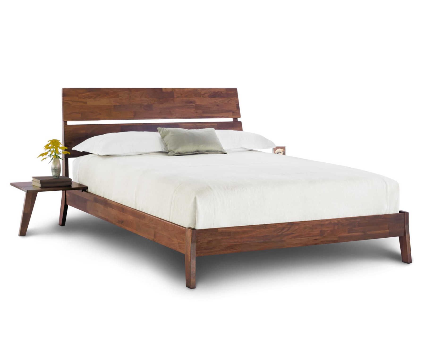 Linn Bed with Attached Nightstand in Walnut