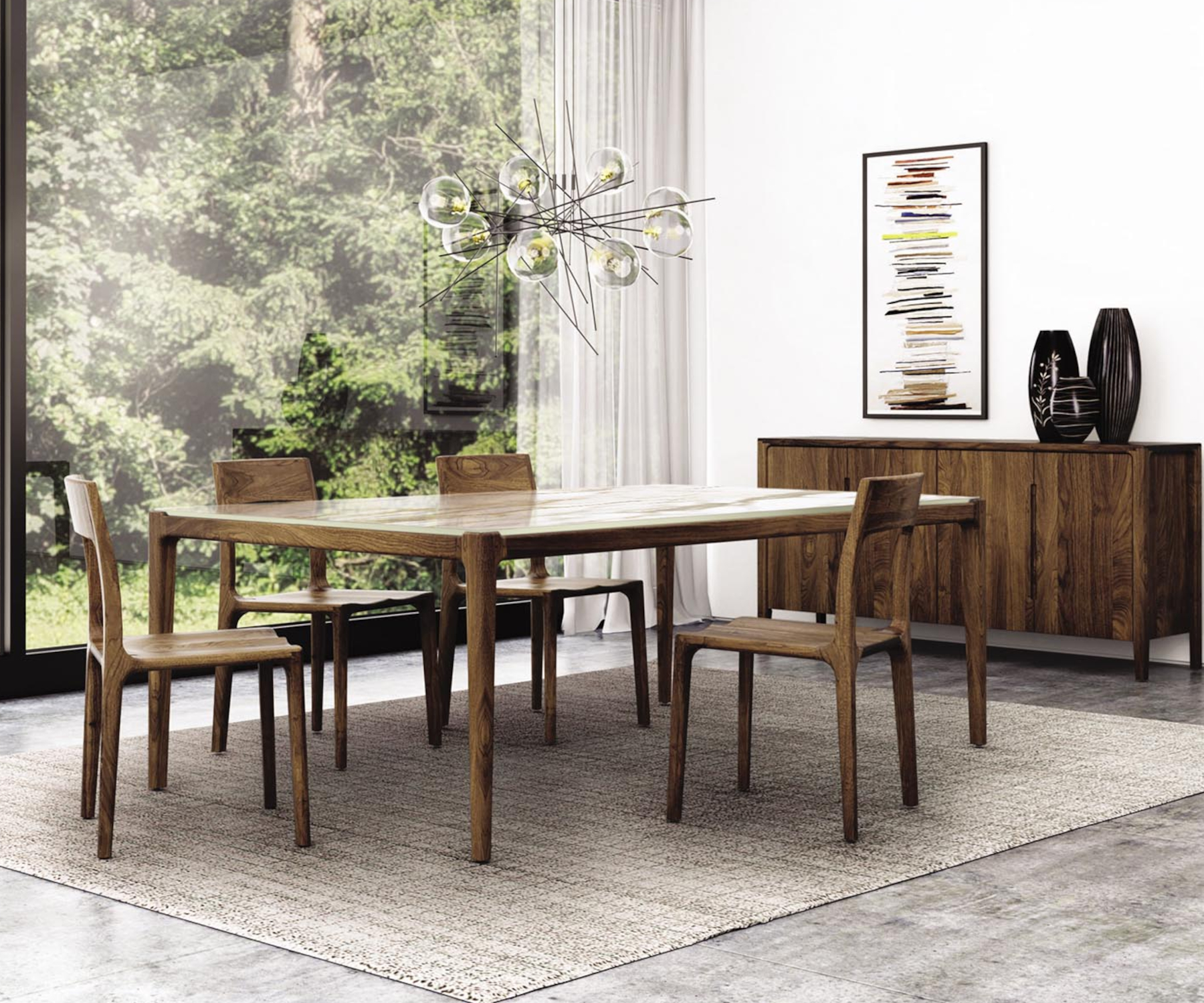 Lisse Chairs with Wood Seat and Butterfly Extension Table in Walnut