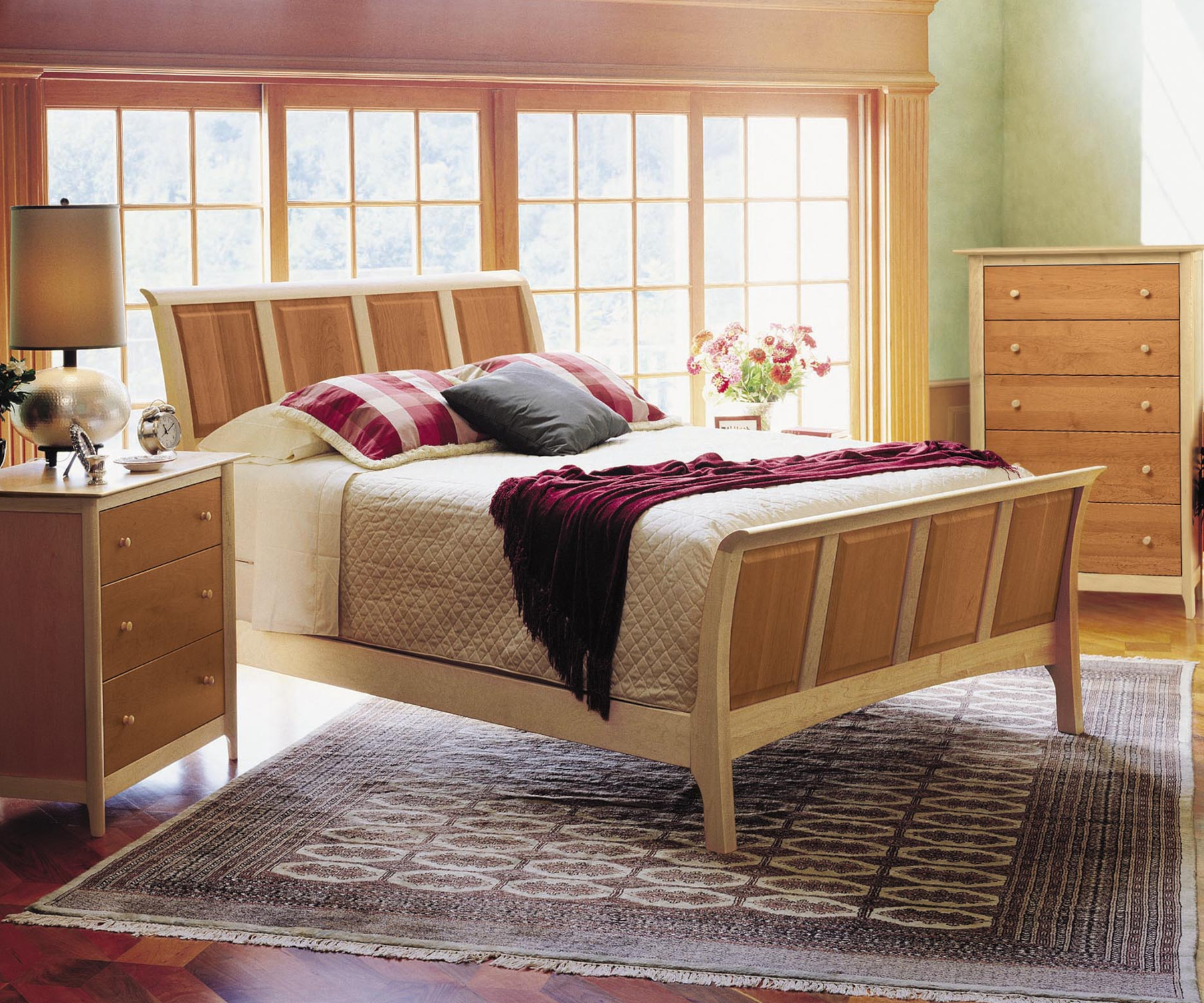 Sarah Sleigh Bed with 51" Headboard and High Footboard in Maple/Cherry
