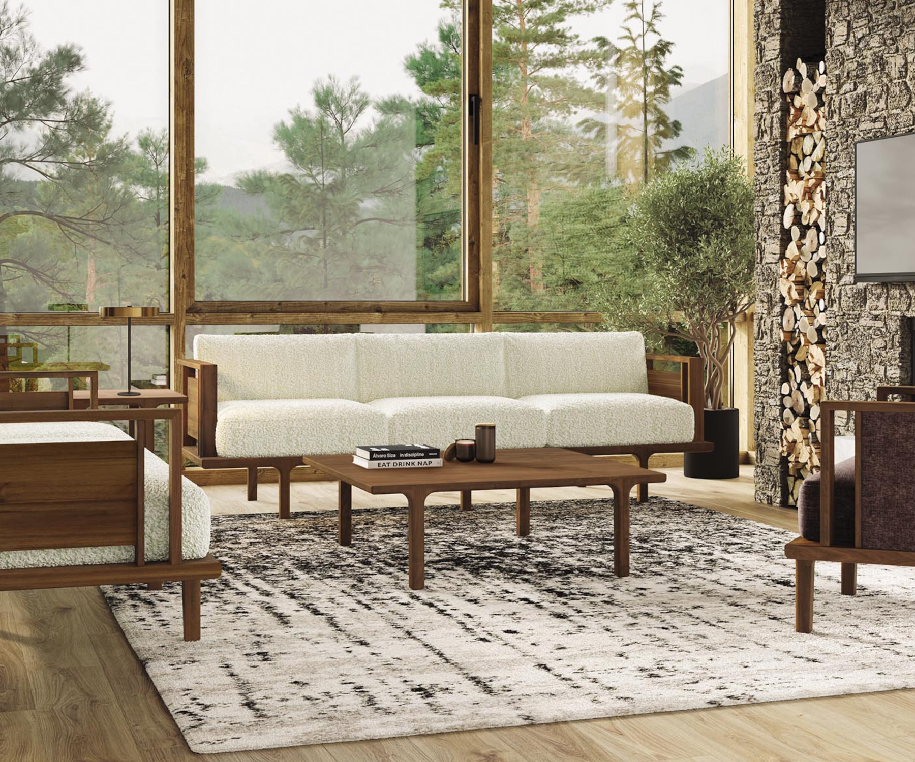 Sierra Coffee Table with Sierra Seating in Walnut
