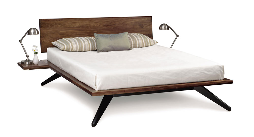 Copeland Astrid Bed with 1 Headboard Panel in Walnut and Optional Nightstand Shelf (additional charge for shelf)