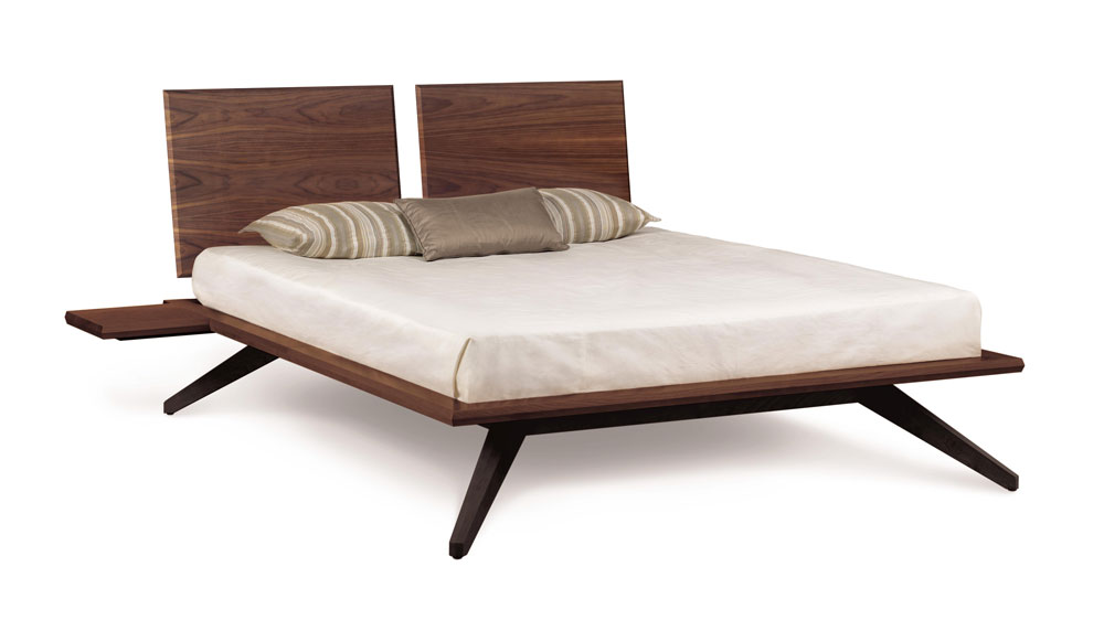 Copeland Astrid Bed with 2 Headboard Panels in Walnut and Optional Nightstand Shelf (additional charge for shelf)