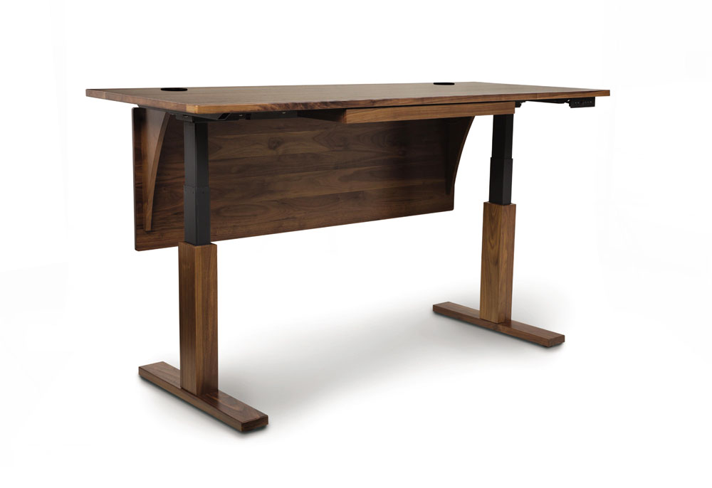Invigo Desk in Walnut with Optional Modesty Panel in Standing Position