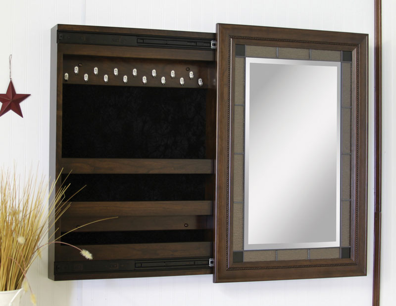 Compact Wall Mounted Jewelry Box with Sliding Mirror 