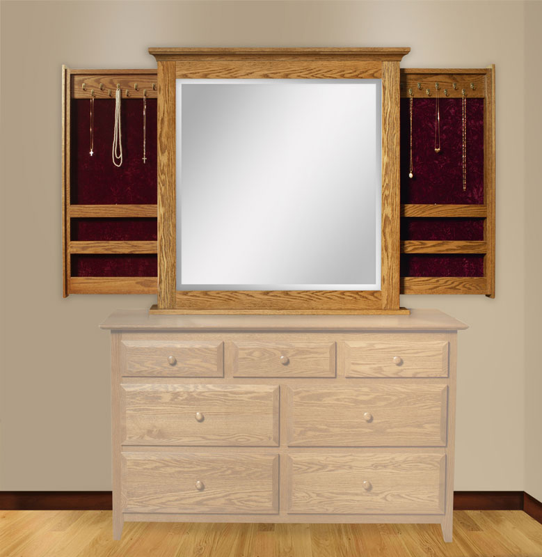 Dresser Mirror with Sliding Jewelry Wings