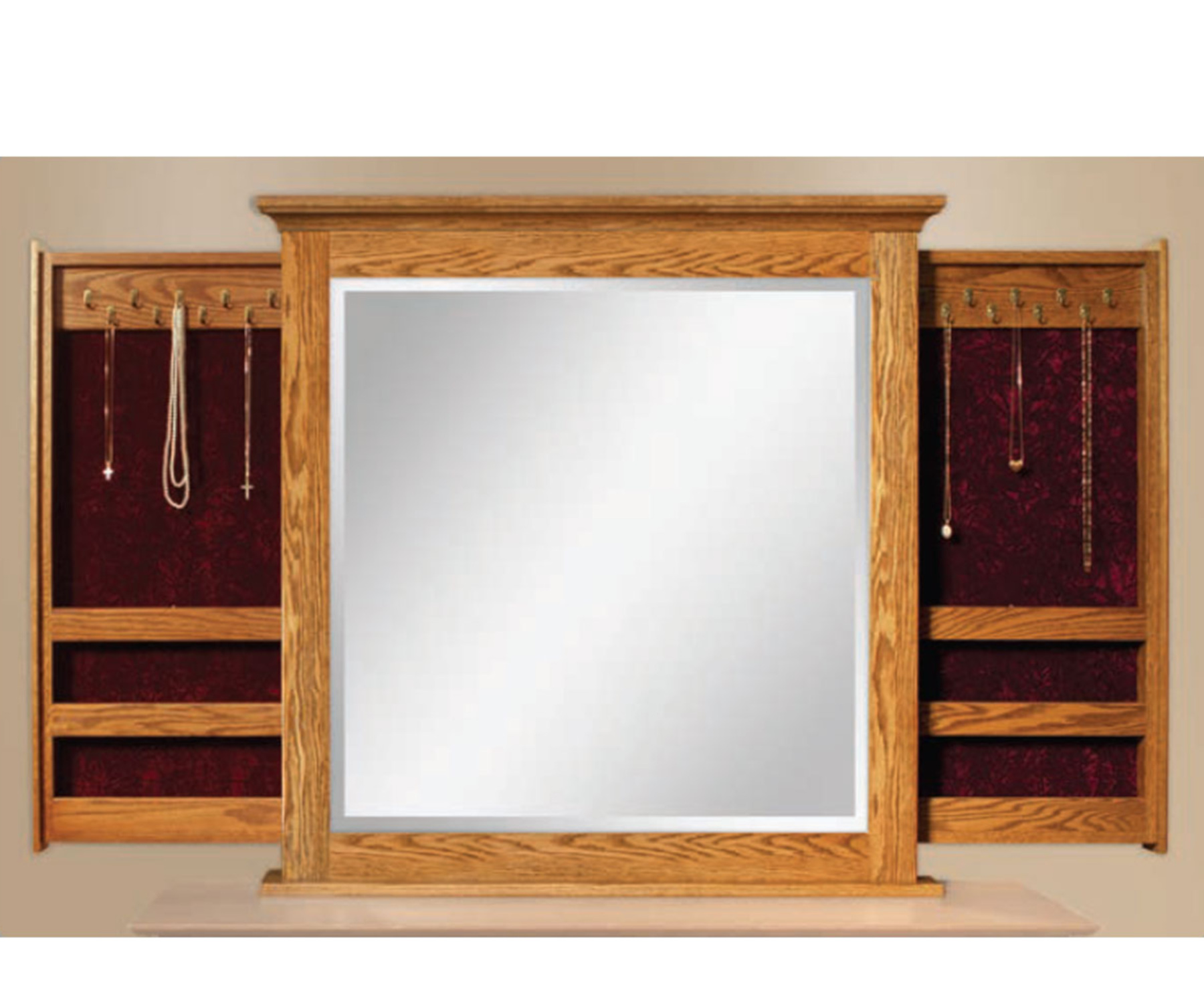 Dresser Mirror with Sliding Jewelry Wings 