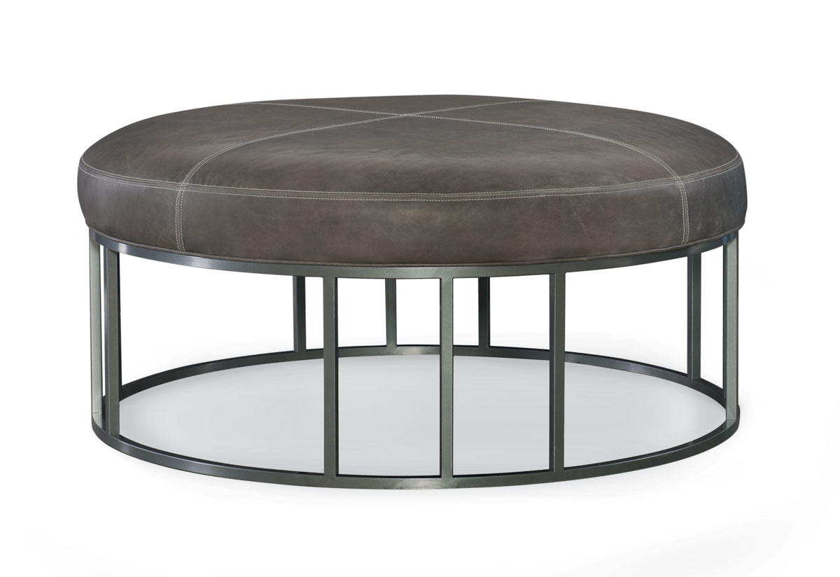 Cr Laine L9407 07 Owen Metal Base Leather Round Ottoman
