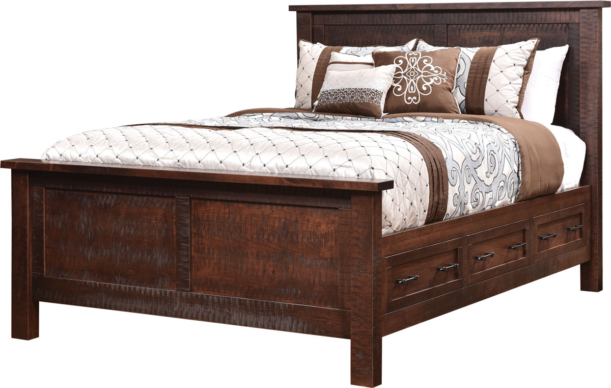Denali 3102 Panel Bed shown with Optional #005 under bed drawer unit. shown in Brown Maple (circular sawn) with FC-42000 Almond Finish.