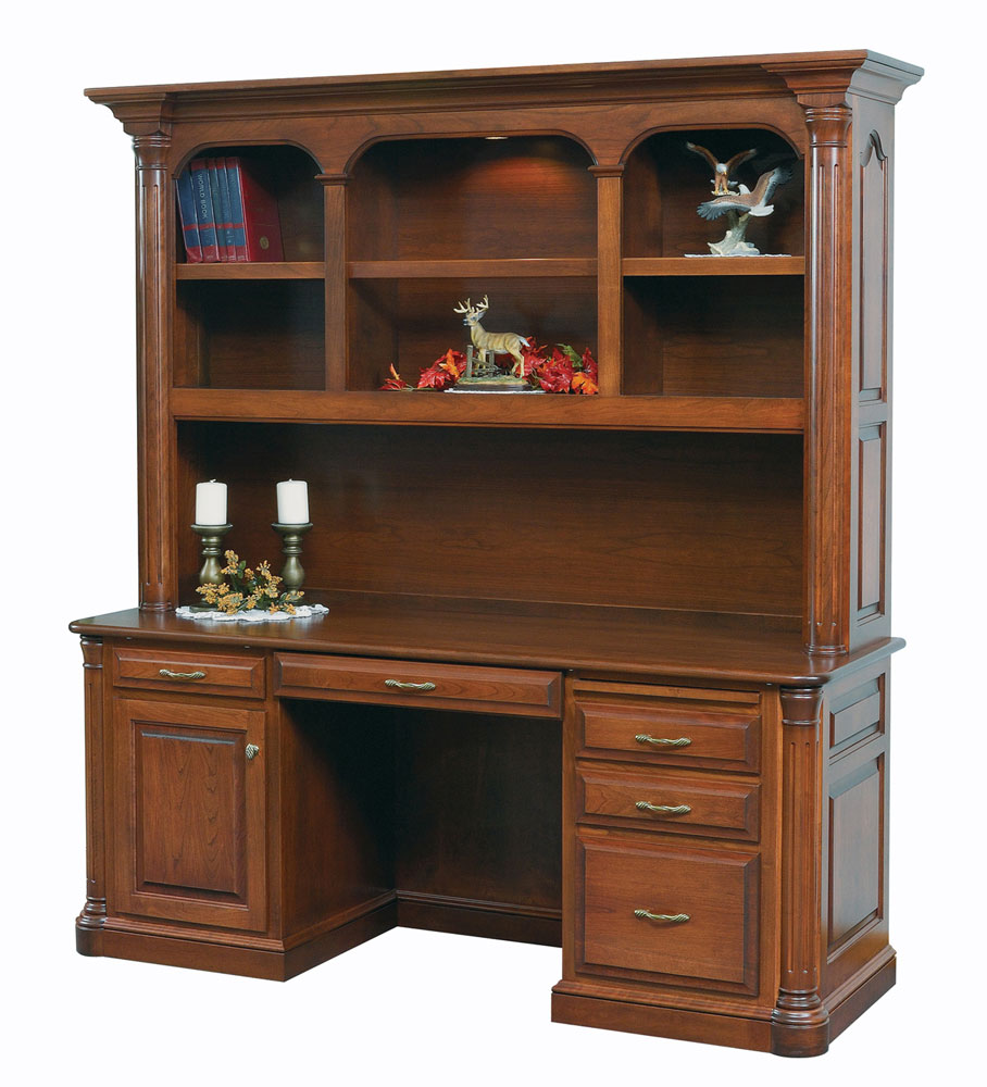 Jefferson Series Credenza and Hutch   (Sold Separately) shown Cherry with FC 9090 Chocolate Spice Stain .