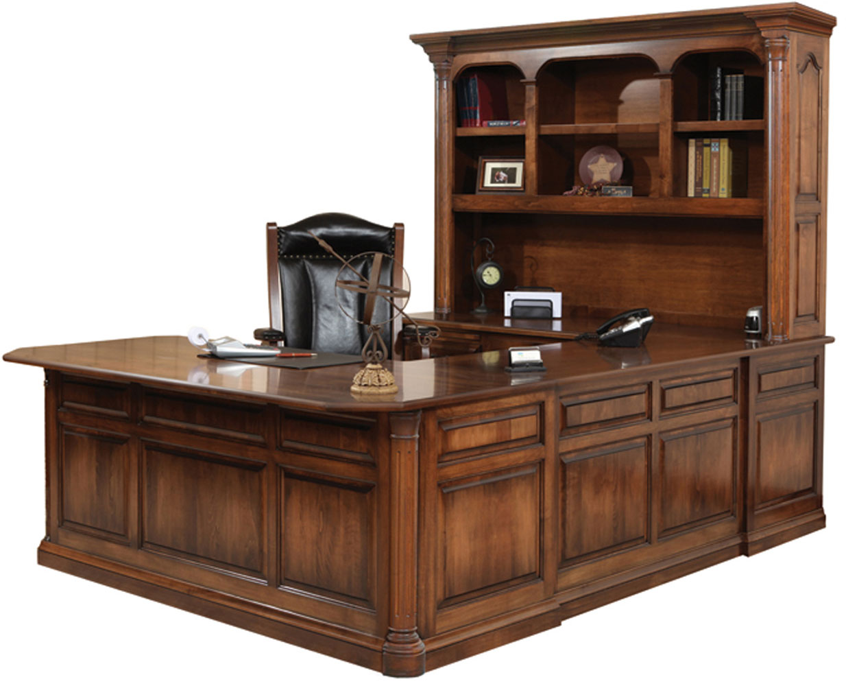 Jefferson Series U-Shape Desk and Hutch   (Sold Separately) shown Cherry with FC 9090 Chocolate Spice Stain.
