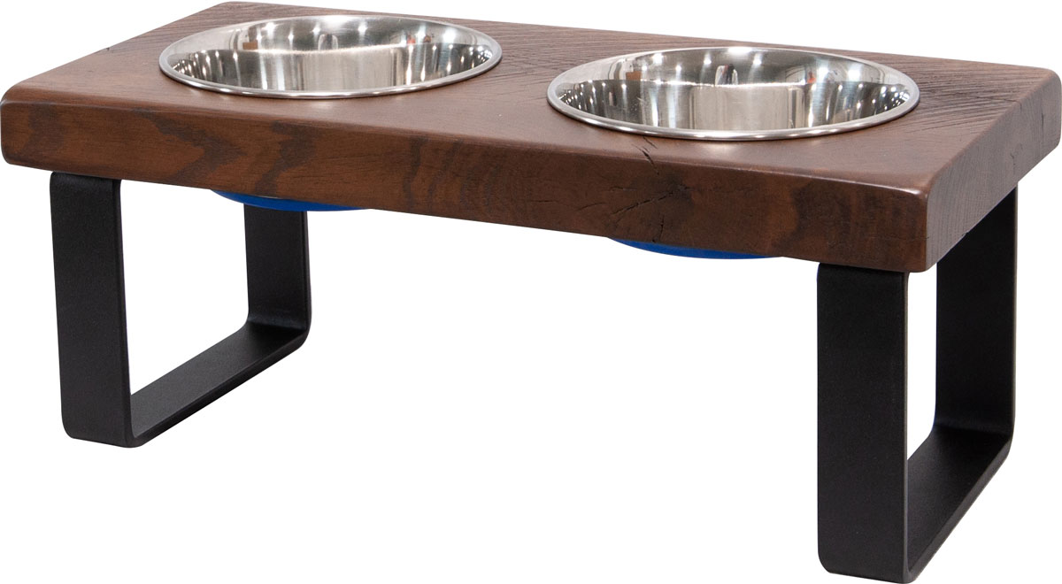 Rustic 8 inch Double Bowl Pet Diner with Metal Feet