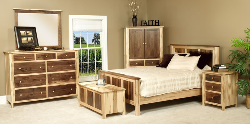 Cornwell Bedroom Suite in Wormy Brown Maple and Character Walnut with a Natural Finish