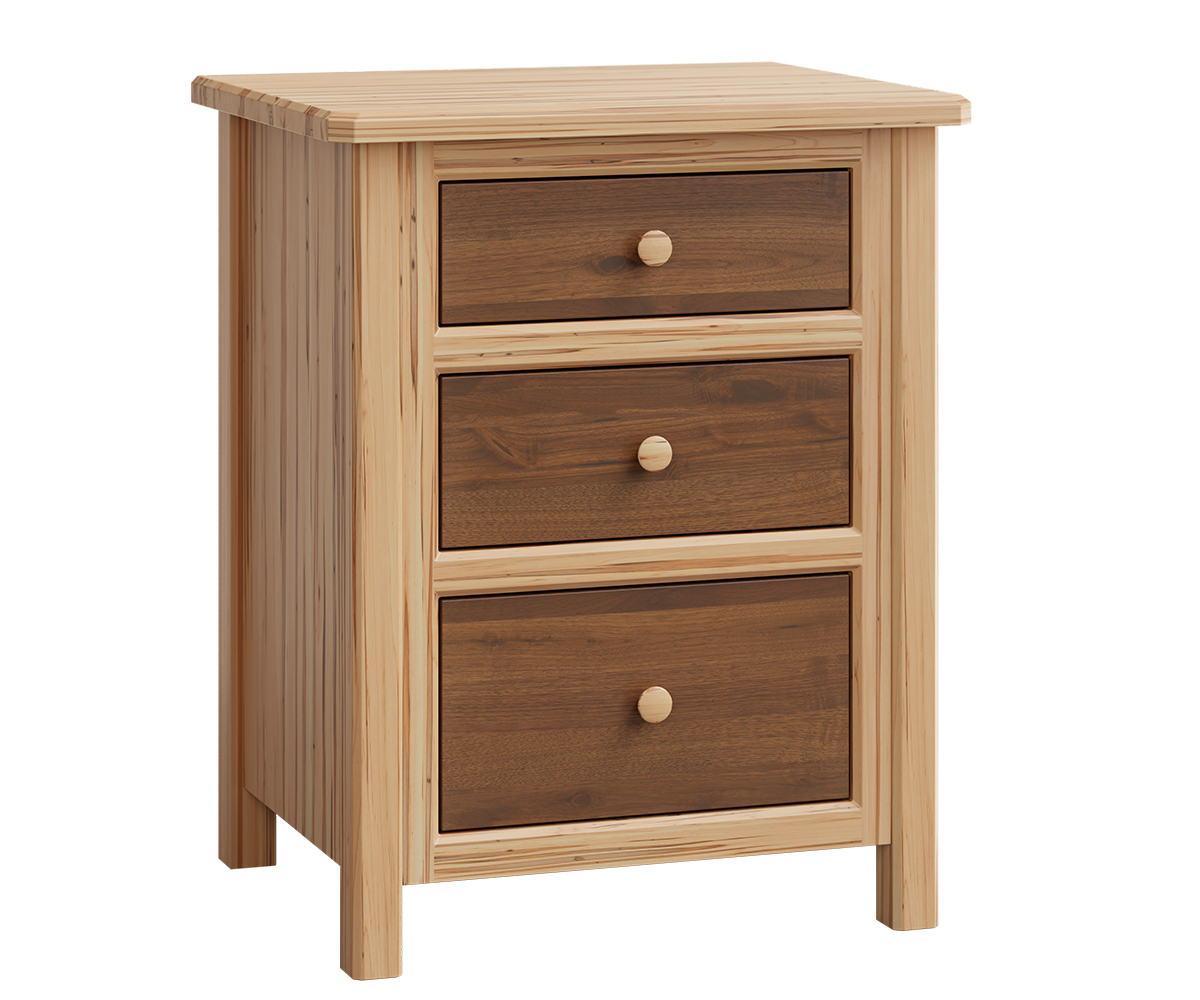 Cornwell 3 Drawer Nightstand shown in Wormy Maple with Character Walnut with Natural Finish