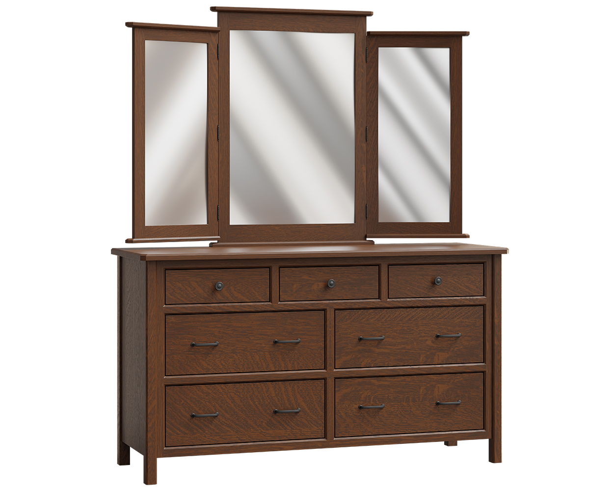Cornwell Standard Dresser with Tri-View Mirror shown in Walnut with Fruitwood Finish (Sold Separately)