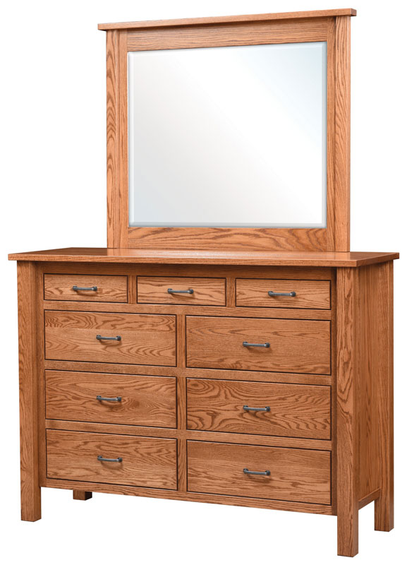 Lindholt 208 Dresser and 213 Mirros (sold separately) in Oak with an OCS-104 Seely Stain