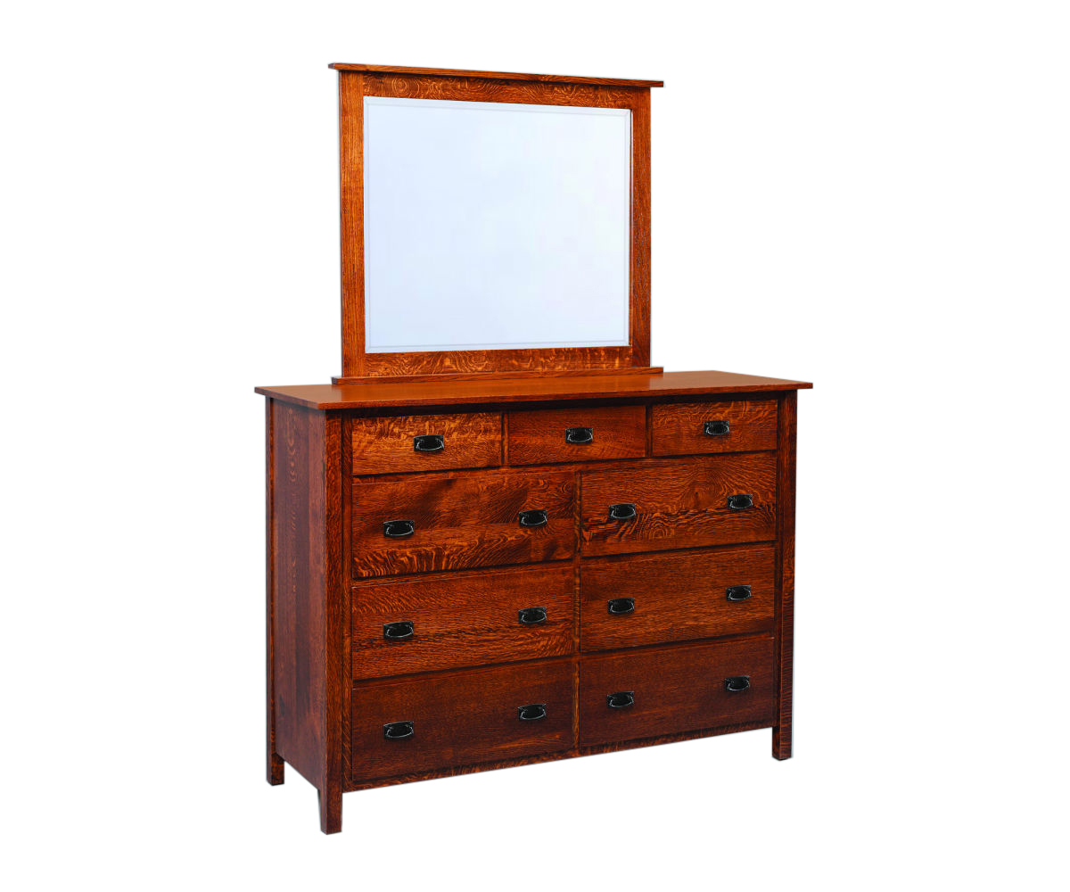 Ekins Dresser and Mirror  (Sold Separately) shown in Rustic Quartersawn White Oak with Golden Brown Finish