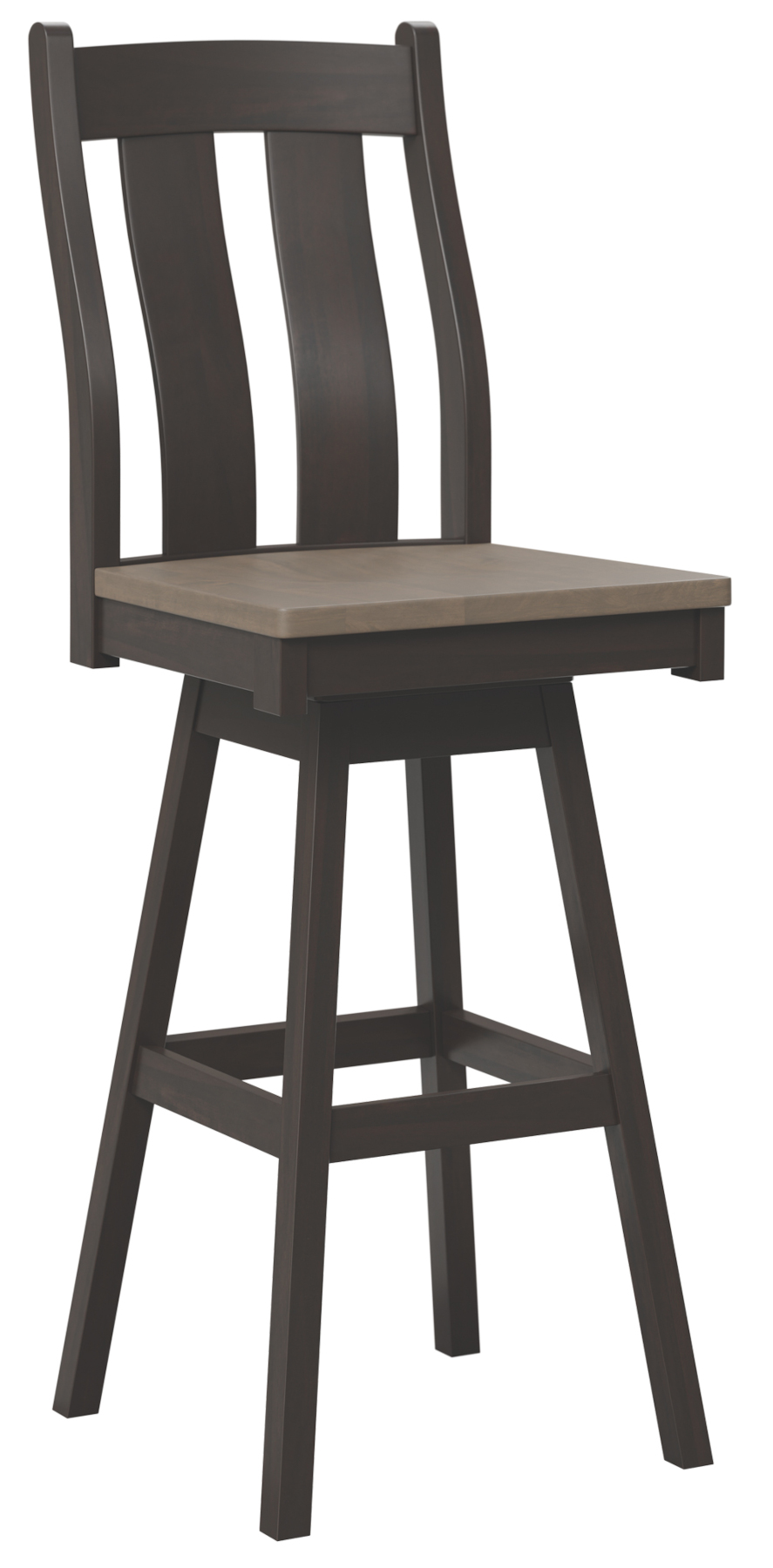 Arlington Swivel Bar Chair in Brown  Maple with Frame in Onyx and Seat in Driftwood