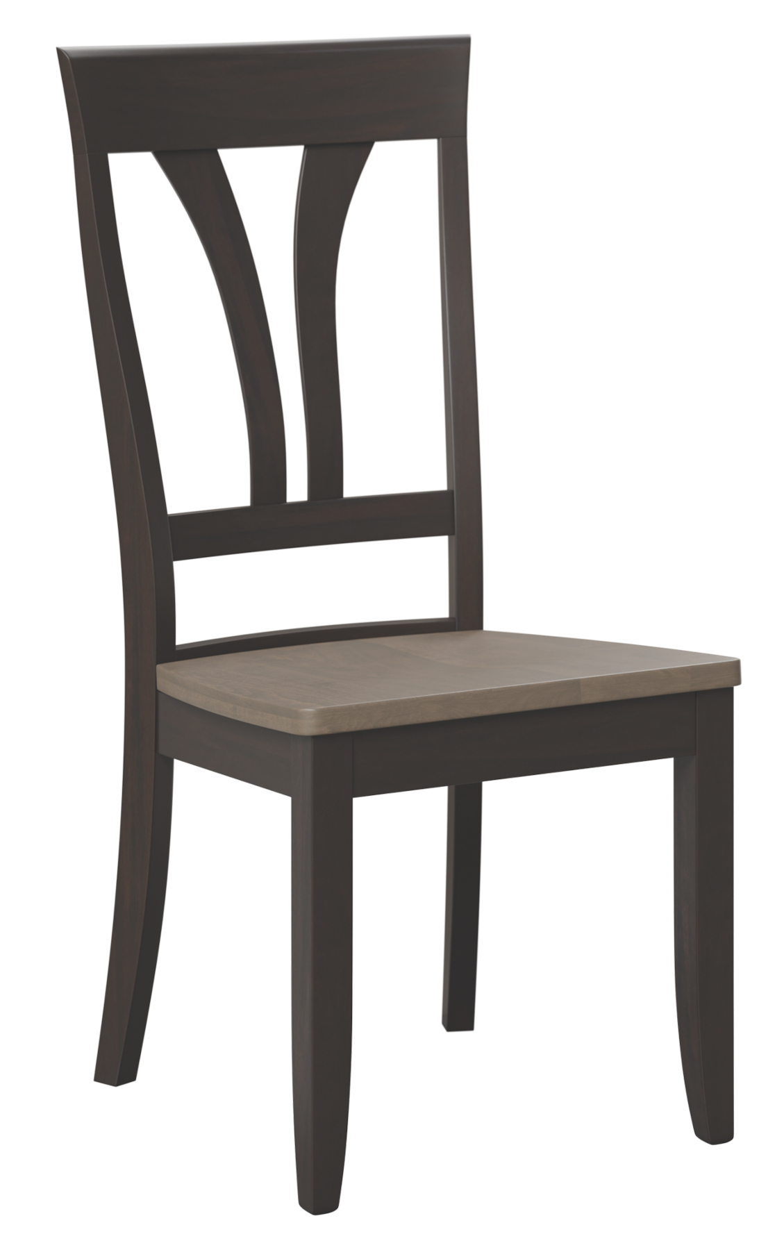 Glenwood Side Dining Chair in Brown Maple. Frame in Onyx and Seat in Driftwood Finish.