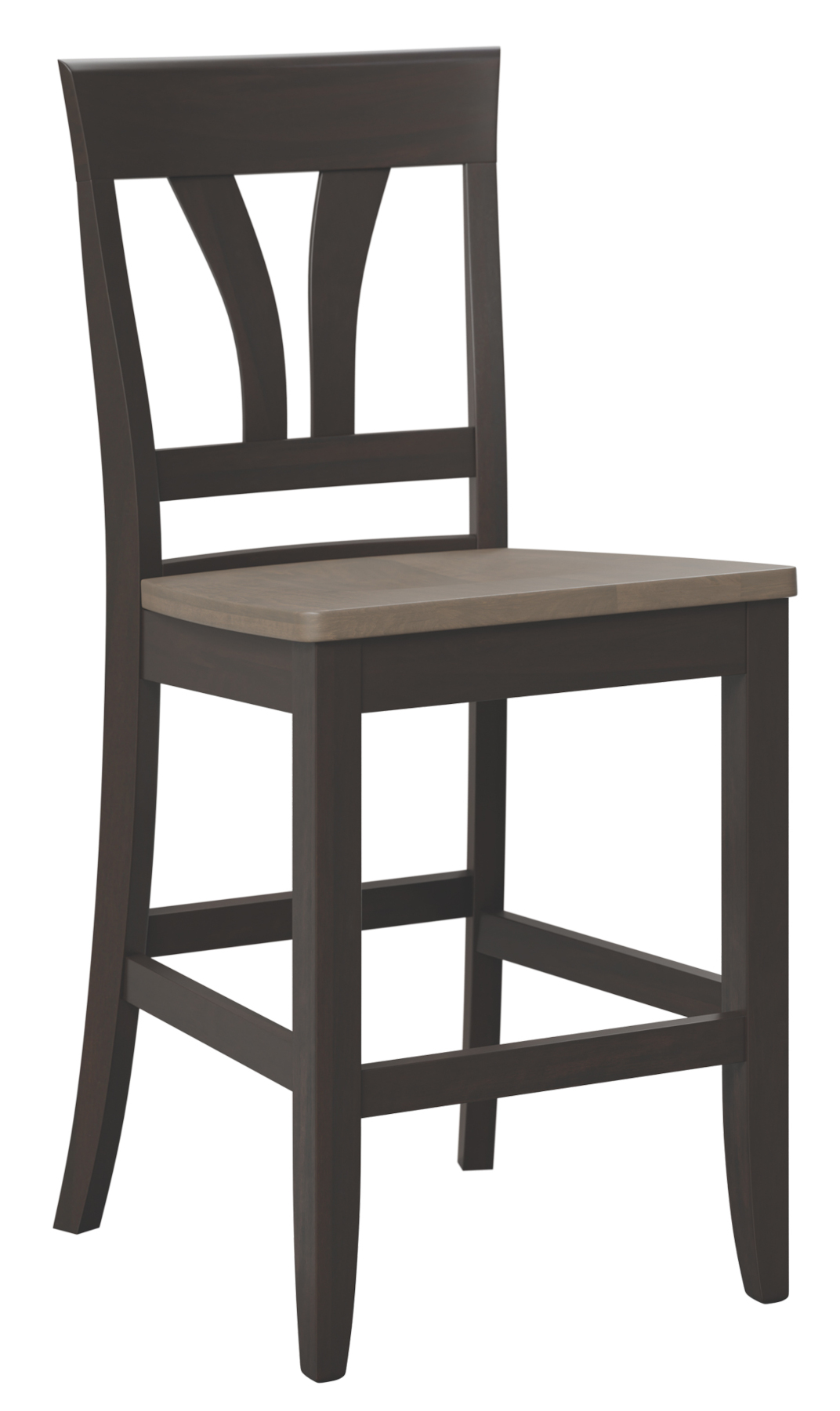 Glenwood Bar Chair in Brown Maple. Frame in Onyx and Seat in Driftwood Finish.