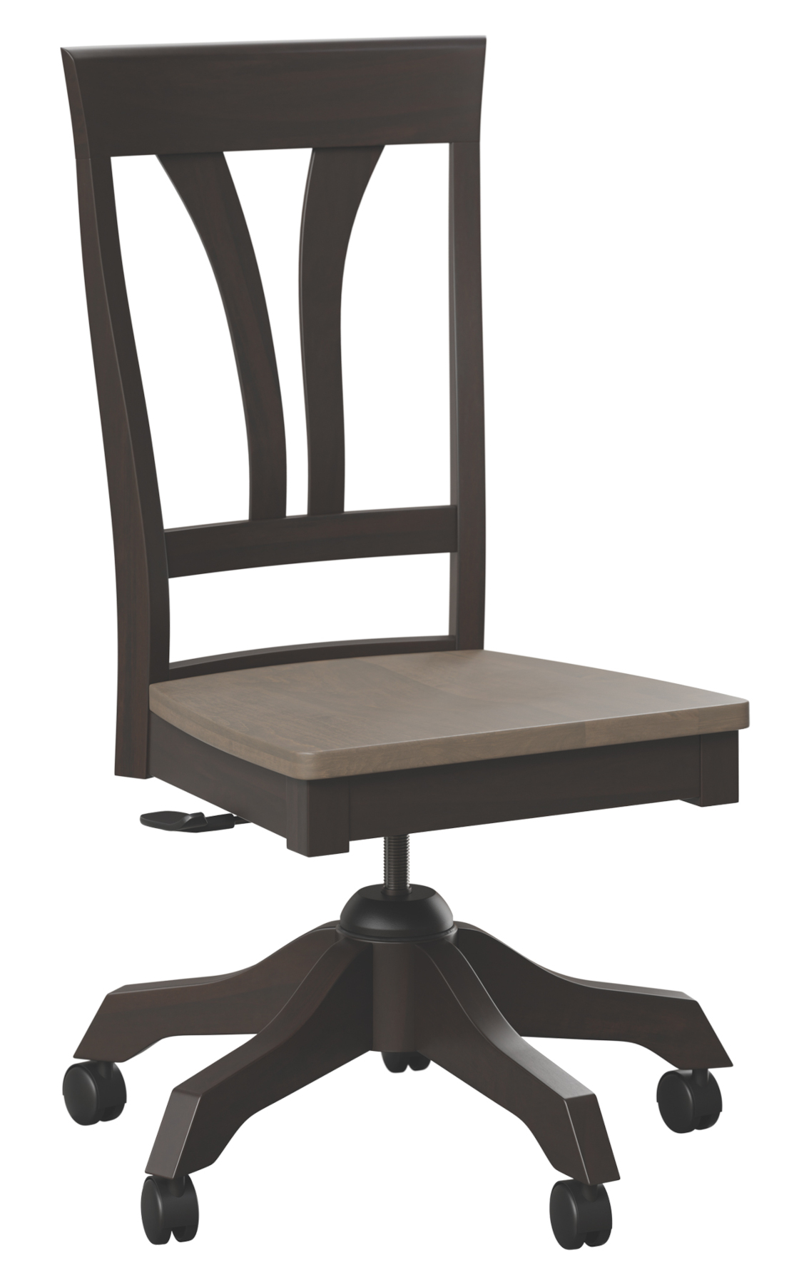 Glenwood Office Chair in Brown Maple. Frame in Onyx and Seat in Driftwood Finish.