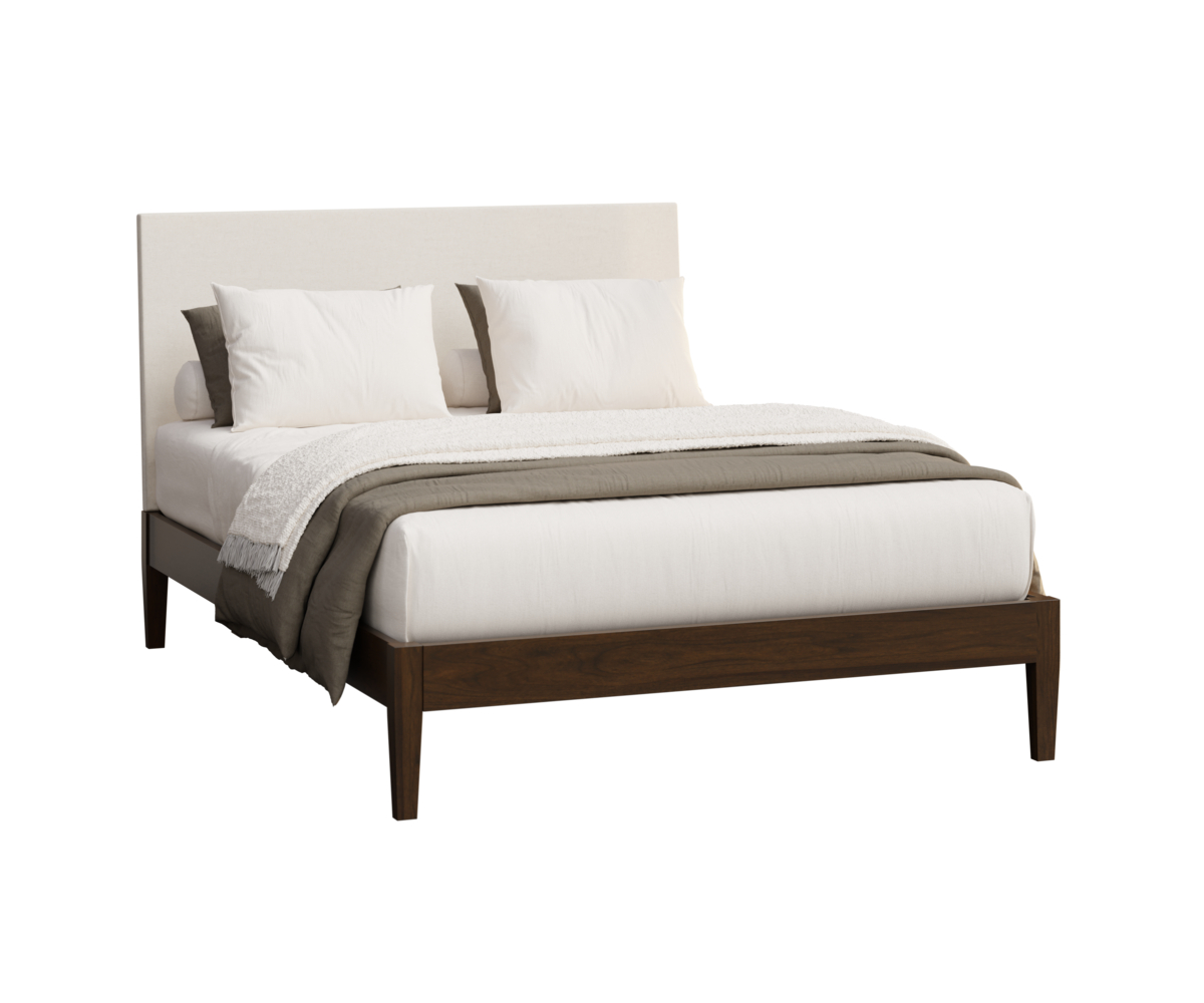 Accord Platform Bed in Sap Cherry with OCS-122 Cocoa Stain and 15035 Alabaster Fabric