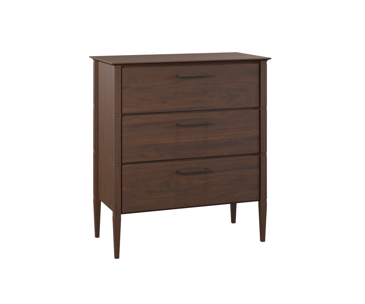 Reveal 3-Drawer Chest in Sap Cherry with OCS-122 Cocoa Finish